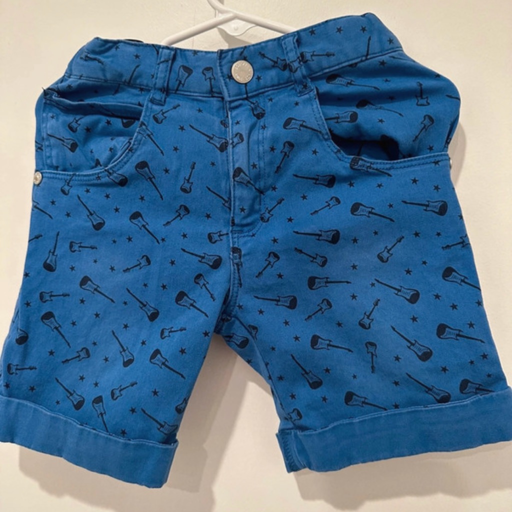 Blue Guitar Print Kids Shorts